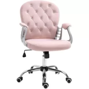 Image of Office Chair Velour Diamond Tufted Padded Ergonomic 360° Swivel Pink - Pink - Vinsetto