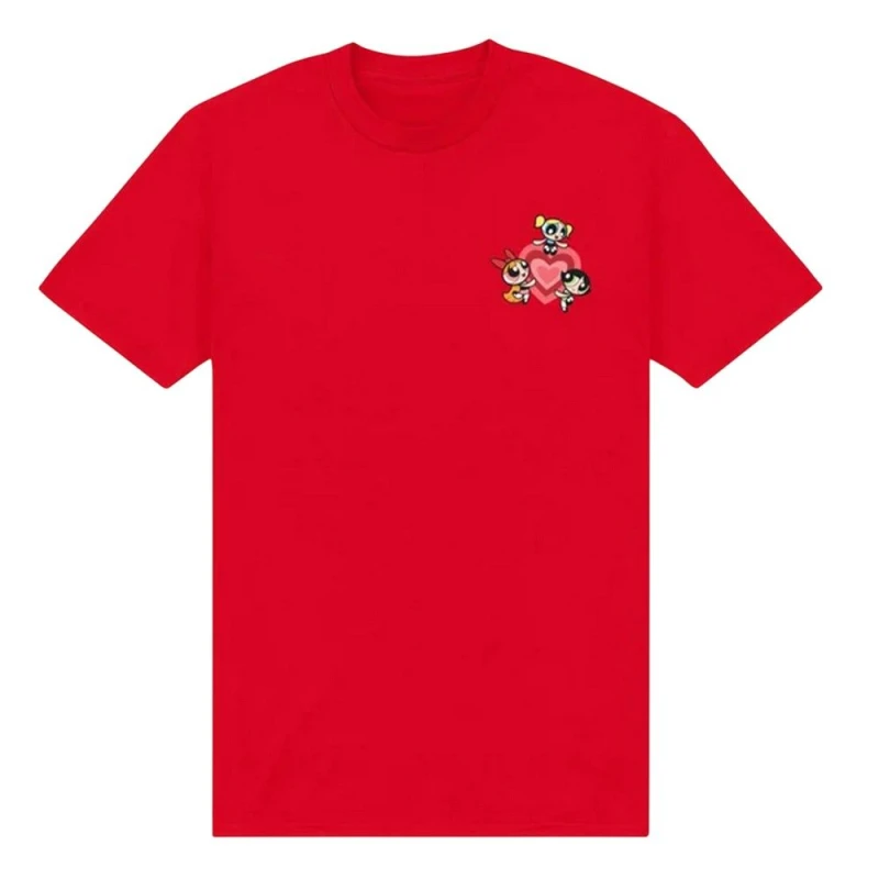 Image of Powerpuff Girls Mens Chest T-Shirt in Red Size: Small Red Male S