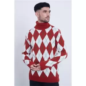 Image of I Saw It First Red Roll Neck Check Jumper - Red