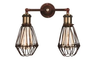 Image of 2 Light Wall Cage Light Rustic Brown, E27