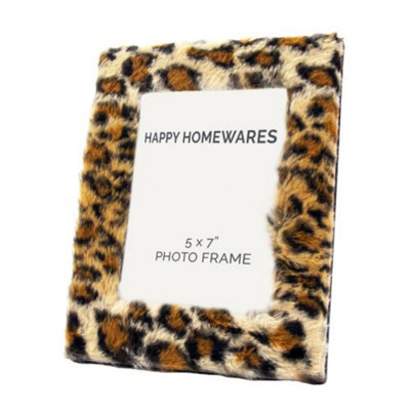 Image of Happy Homewares Contemporary Designer Fluffy Leopard Print 5 X 7 Free Standing Picture Frame