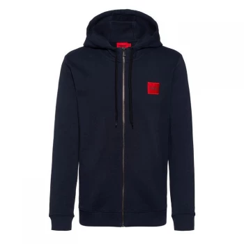 Image of Hugo Boss Dapele 212 Red Patch Logo Zip Through Hoodie Navy Size M Men