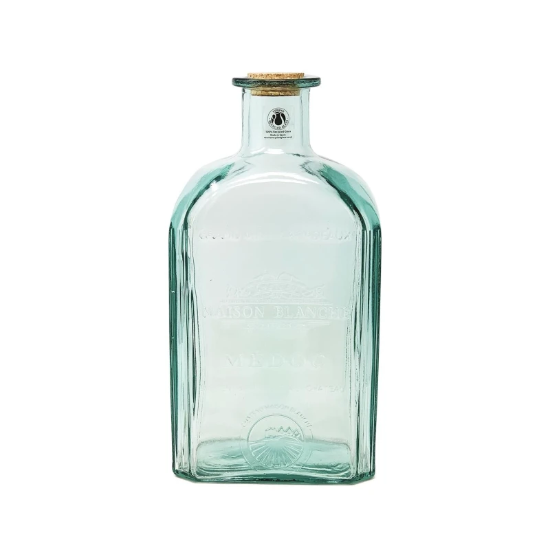 Image of Verano Spanish Ceramics Recycled Glass Antique Clear Embossed Home Decor Large Bottle w/ Cork 4.6L Clear unisex