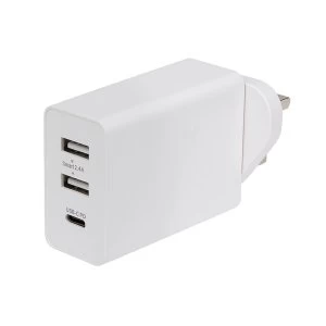 Image of Nikkai Triple Port Wall Charger with 2 x USB-A and 1 x USB-C PD 30W Power Delivery UK Plug