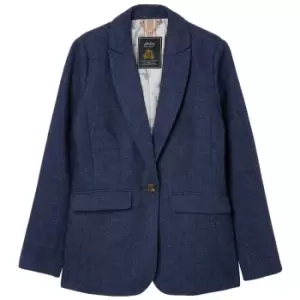 Image of Joules Womens Bramble Recycled Wool Blazer Blue Herringbone 16