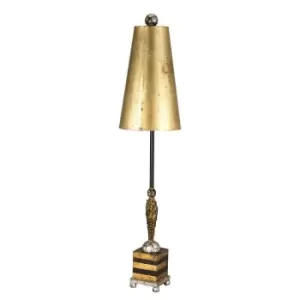 Image of Table Lamp Gold Black Striped Base Round Feet Glazed Gold Leaf Shade LED E27 60W