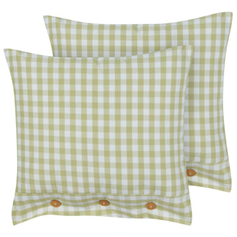 Image of Beliani Set Of 2 Decorative Cushions Talya 45 X 45cm Olive Green Checked