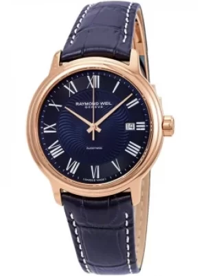 Image of Raymond Weil Mens Maestro Blue Leather Strap Watch 2237-PC5-00508