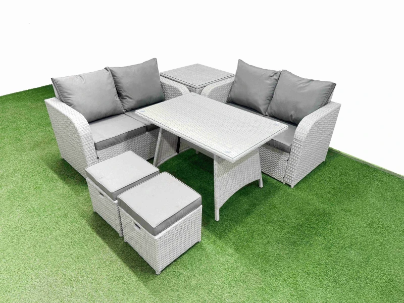 Image of Fimous 6 Seater Outdoor Love Sofa Set Rattan Garden Furniture Sets in Light Grey Light Grey Unisex