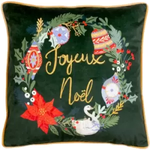 Image of Christmas Deck The Halls Piped Edge Cushion Cover, Pine Green, 43 x 43cm - Furn