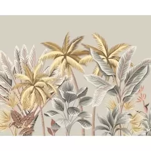 Image of Tropical Palm Trees Grey Wall Mural - 3.5m x 2.8m