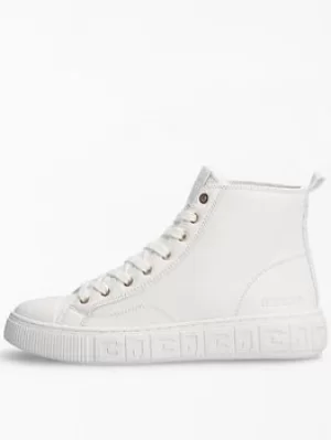 Image of Guess Invyte Logo Sole Detail High Top Trainer, White, Size 7, Women