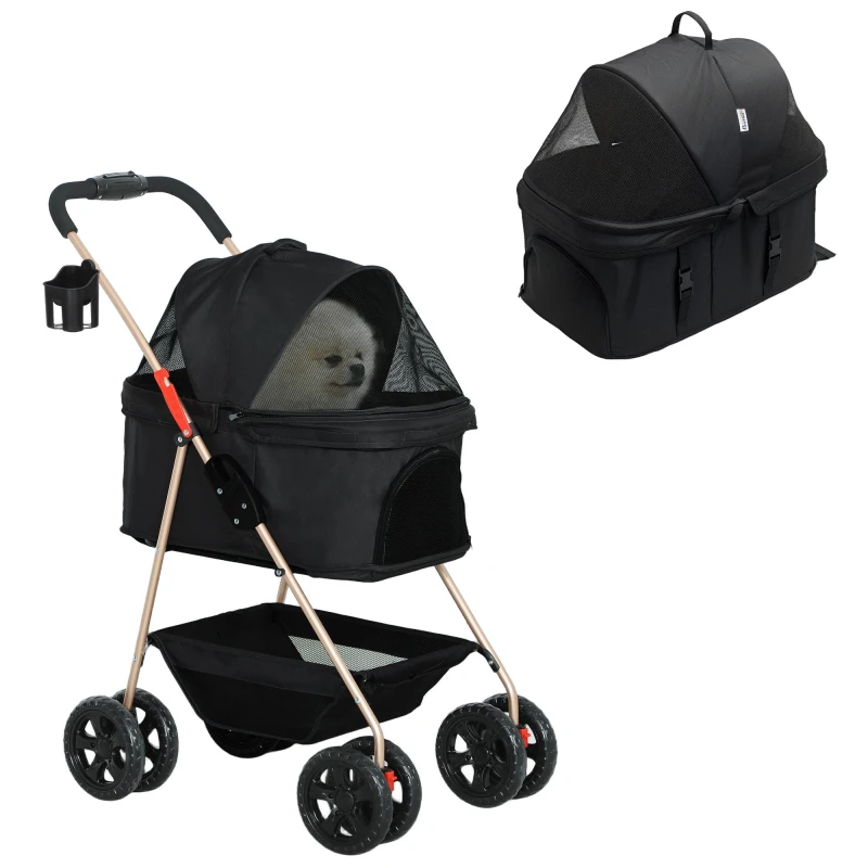 Image of PawHut 3 in 1 Pet Stroller with Detachable Carrier for Mini Dogs, Black Black