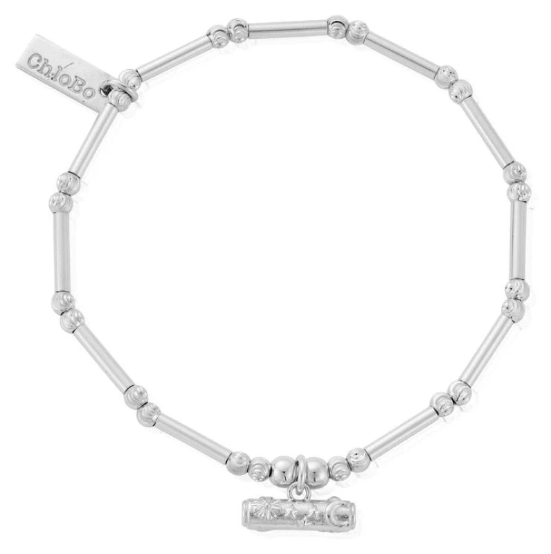Image of ChloBo SBMCTN3554 Dainty Moon Cut Sparkle T-Bar Bracelet Jewellery