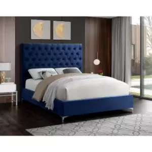 Image of Charlston Upholstered Beds - Plush Velvet, Small Double Size Frame, Blue - Blue
