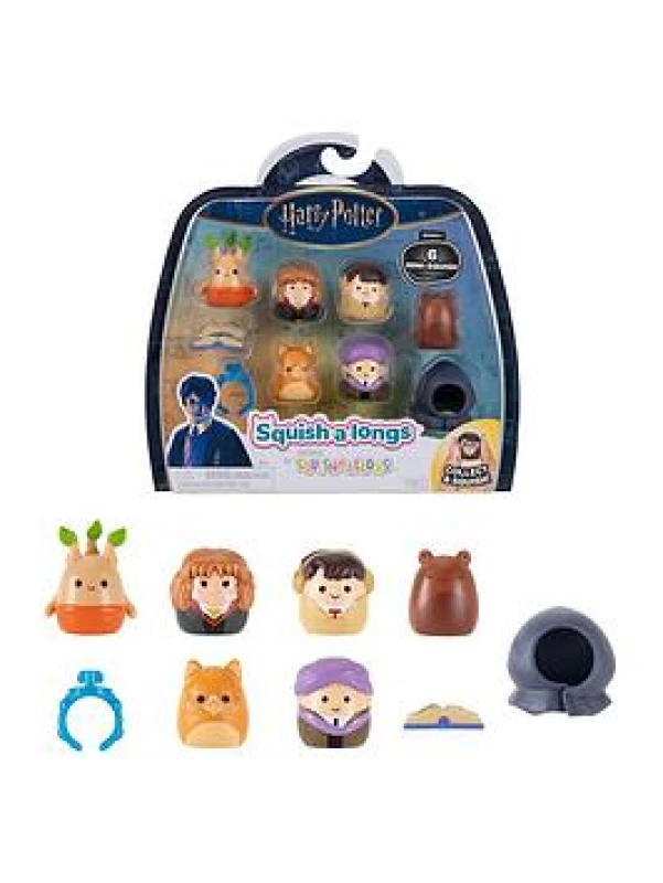 Image of Squish-a-longs “Harry Potter Mini-Squish + Accessory 6-Pack - 6 “Harry Potter Mini-Squish—Hermione Granger Chocolate Frog Mandrake accessories and
