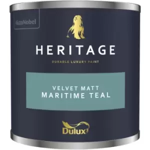 Image of Dulux Heritage Velvet Matt Maritime Teal Matt Emulsion Paint 125ml