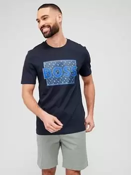 Image of BOSS Tiburt 353 Large Logo T-Shirt, Dark Blue Size M Men