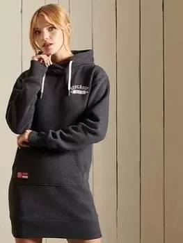 Image of Superdry Logo Hoodie Dress - Grey, Charcoal Marl, Size 12, Women