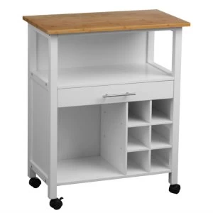 Image of Premier Housewares Bamboo Top Pinewood Kitchen Trolley