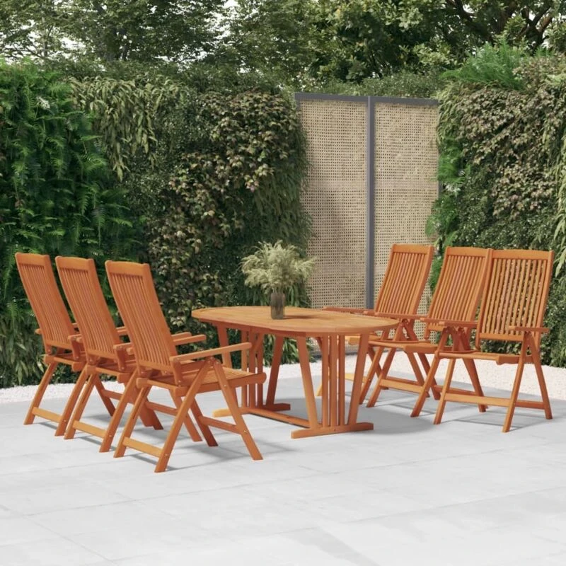 Image of vidaXL 7 Piece Garden Dining Set Solid Wood Eucalyptus, Brown 3087342