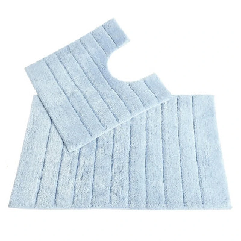Image of Allure Bath Fashions Ribbed Two Piece Bath Mat & Toilet Mat Set - Baby Blue