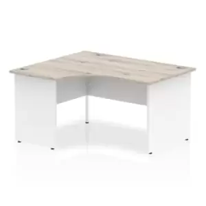 Image of Impulse 1400mm Left Crescent Desk Grey Oak Top White Panel End Leg