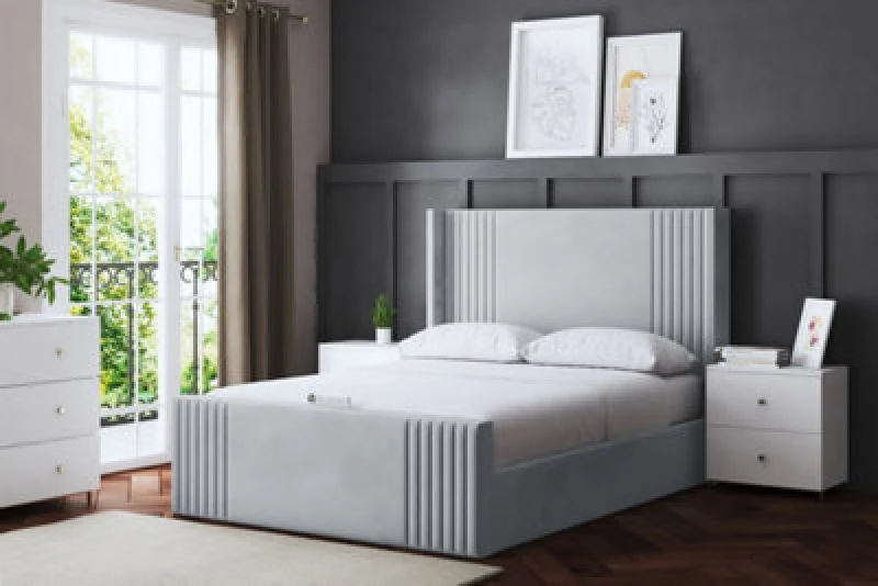 Image of DS LIVING Elara Winged Silver Upholstered Bed Single AM_DVNSHRE_SIN_SIL