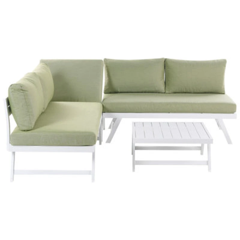 Image of Beliani Garden Corner Sofa With Table 5 Seater Coccorino Metal Green
