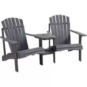 Image of Wooden Outdoor Double Adirondack Chair w/ Center Table & Umbrella Hole - Dark Grey - Outsunny