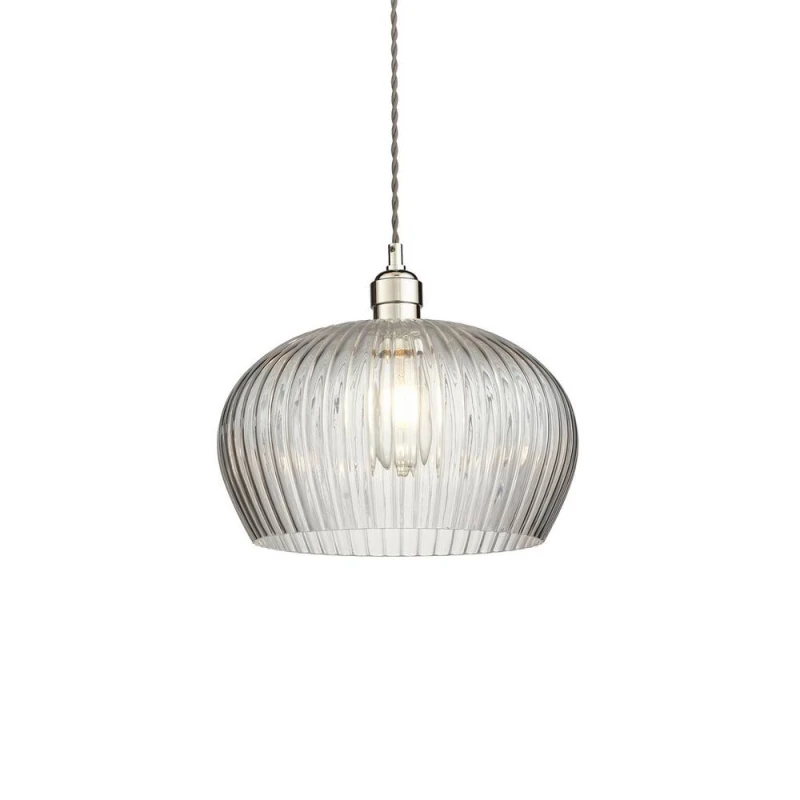 Image of Livorno Dome Pendant Ceiling Light Bright Nickel Plate, Clear Ribbed Glass