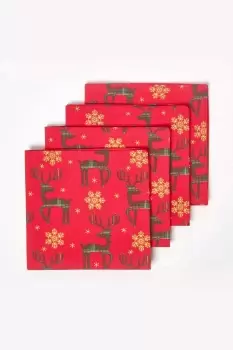 Image of Red Reindeer Christmas Napkins, Set of 4
