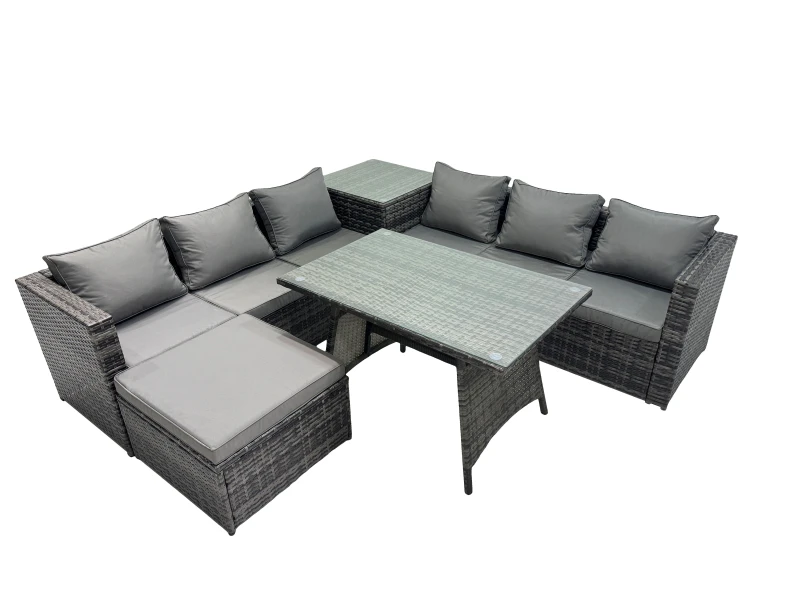 Image of Fimous Garden Rattan Furniture Set 7 Seater with Side Table Stool Dark Grey Dark Grey Unisex