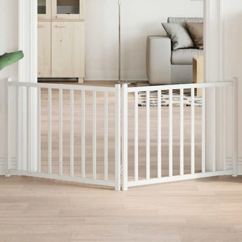 Image of vidaXL Dog Gate Foldable 2 Panels White 160cm Solid Wood Fir, White 352280