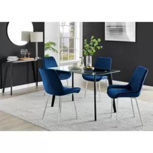 Image of Furniture Box Malmo Glass and Black Leg Dining Table & 4 Navy Pesaro Silver Chairs