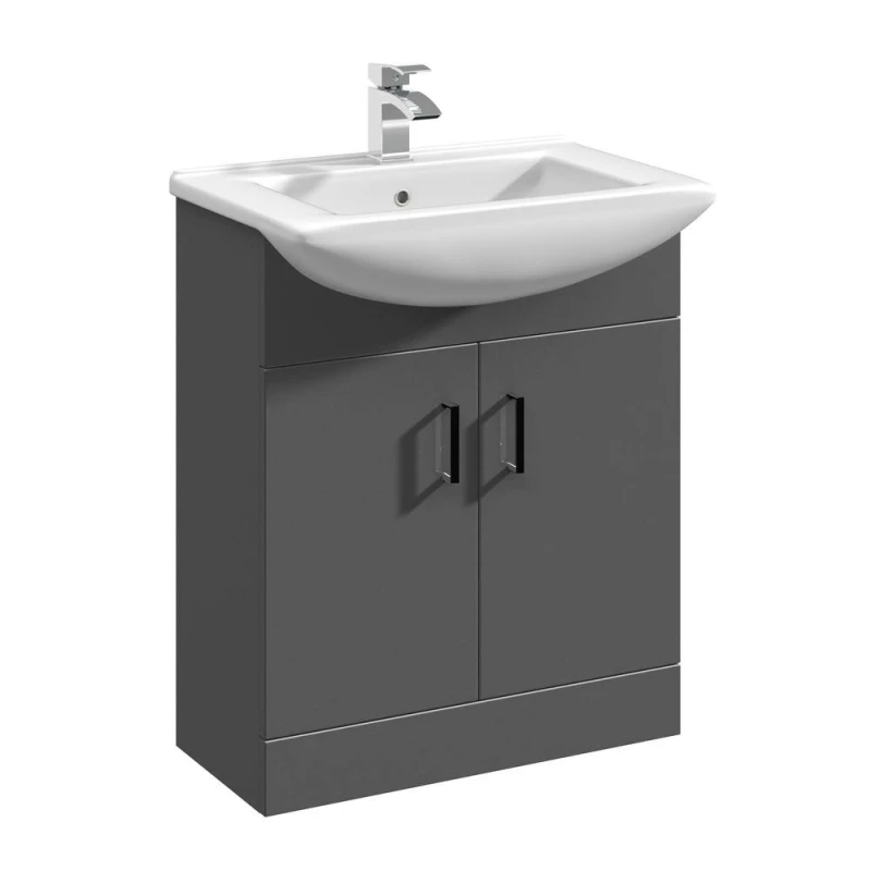 Image of Balterley Floor Standing Bathroom 2 Door Vanity & Basin Unit 650mm, Dark Grey Dark Grey Unisex
