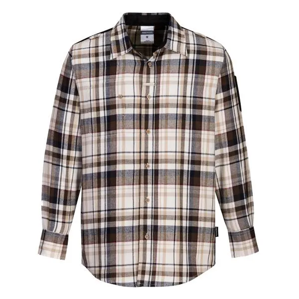 Image of Portwest KX3 Mens Check Work Shirt KX370BRCL Colour: Brown