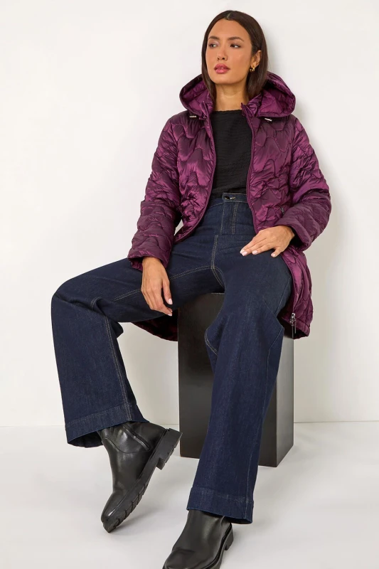 Image of Roman Womens Hooded Quilted Puffer Coat in Magenta Size: 12 Magenta Female 12