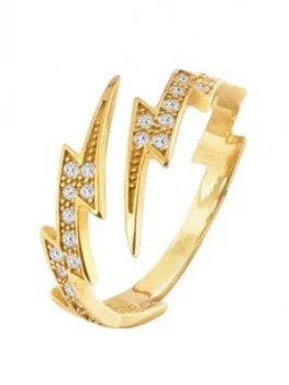 Image of The Love Silver Collection 18Ct Gold Plated Silver Lightning Bolt Cubic Zirconia Ring