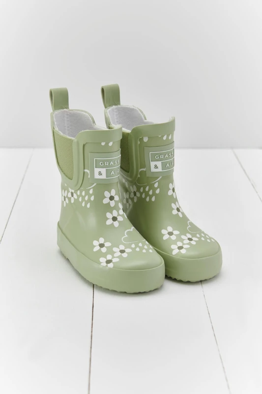 Image of Grass & Air Womens Floral Shortie Welly Boot in Light Green Size: 12 Light Green Female 12