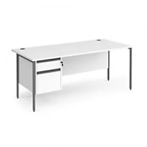 Image of Dams International Straight Desk with White MFC Top and Graphite H-Frame Legs and 2 Lockable Drawer Pedestal Contract 25 1800 x 800 x 725mm