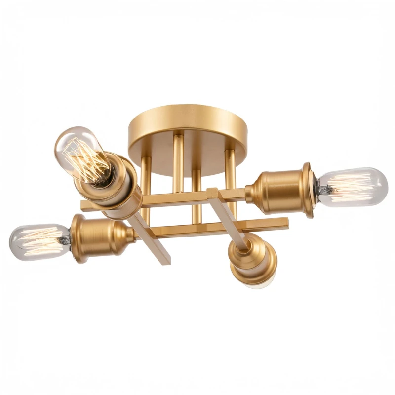 Image of Happy Homewares Industrial Vintage Ceiling Light Fitting with Traditional Lamp Holders in Gold Gold Unisex