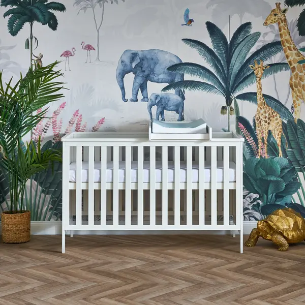 Image of Obaby Grace Cot Bed, Cot Top Changer + Fibre Mattress Set White