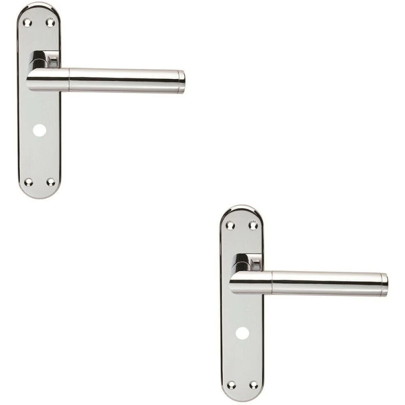 Image of Loops 2x Round Bar Lever on Bathroom Backplate Door Handle 180 x 40mm Polished Chrome Multi