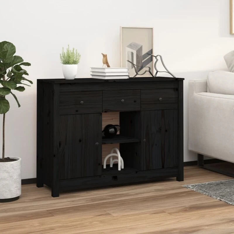 Image of Vidaxl Sideboard Black 100X35X74,5cm Solid Wood Pine, Black 814553