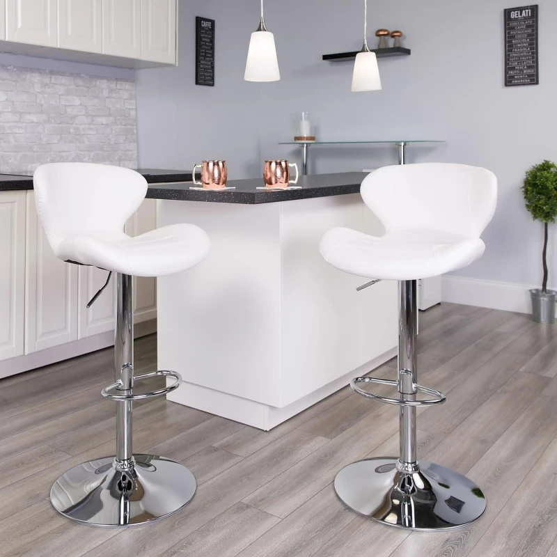 Image of FWStyle FWStyle Set of 2 White Faux Leather Adjustable Swivel Bar Stools White One Size Unisex 5056413134097