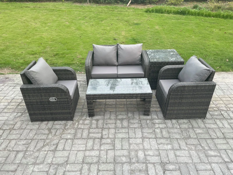 Image of Fimous Rattan Lounge Sofa Set Outdoor Garden Furniture Set with Rectangular Coffee Table Love Sofa Side Table Dark Grey Mixed Dark Grey