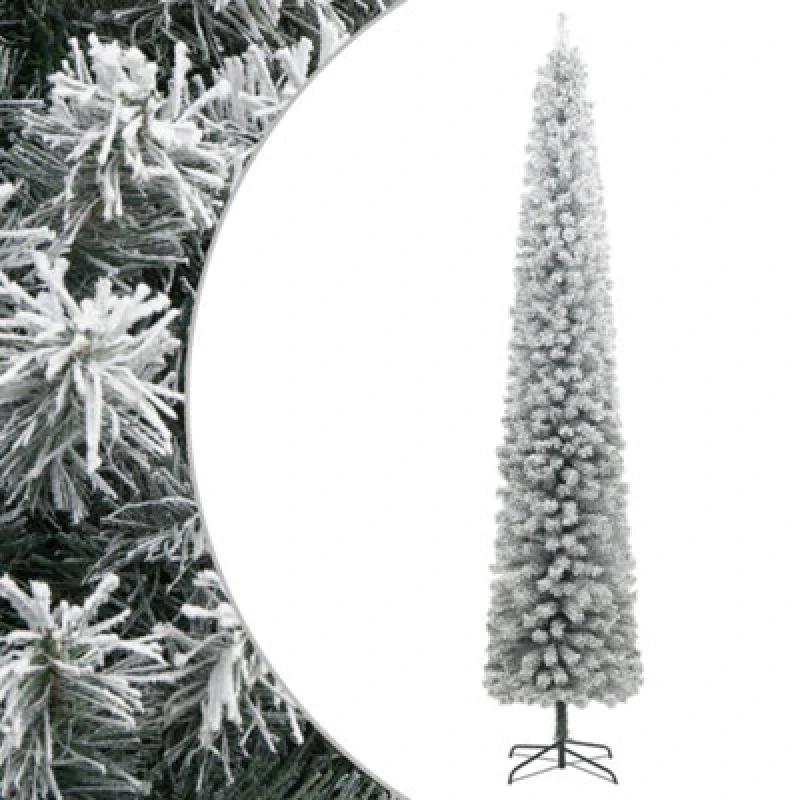 Image of Vidaxl Slim Christmas Tree With Stand And Flocked Snow 300 Cm Pvc, White 357687