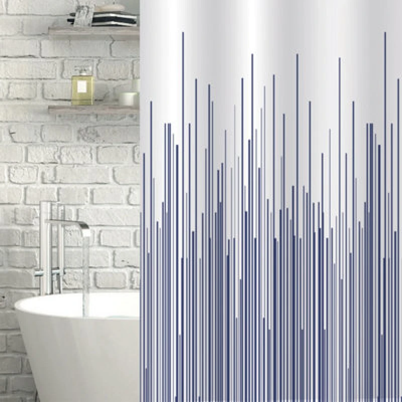 Image of Showerdrape City White & Navy Shower Curtain