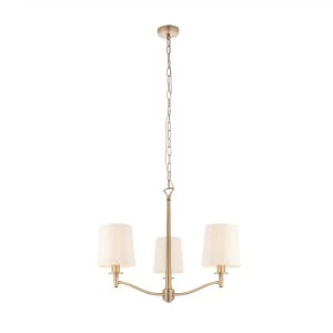 Image of 3 Light Multi Arm Pendant Matt Antique Brass, Vintage White Faux Silk, E14